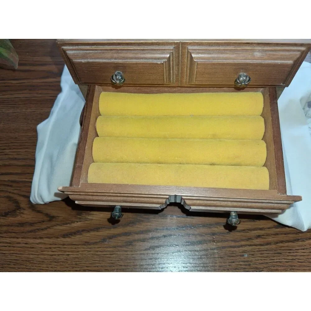 Vintage Himark jewelry chest 2 drawer small wood jewelry box